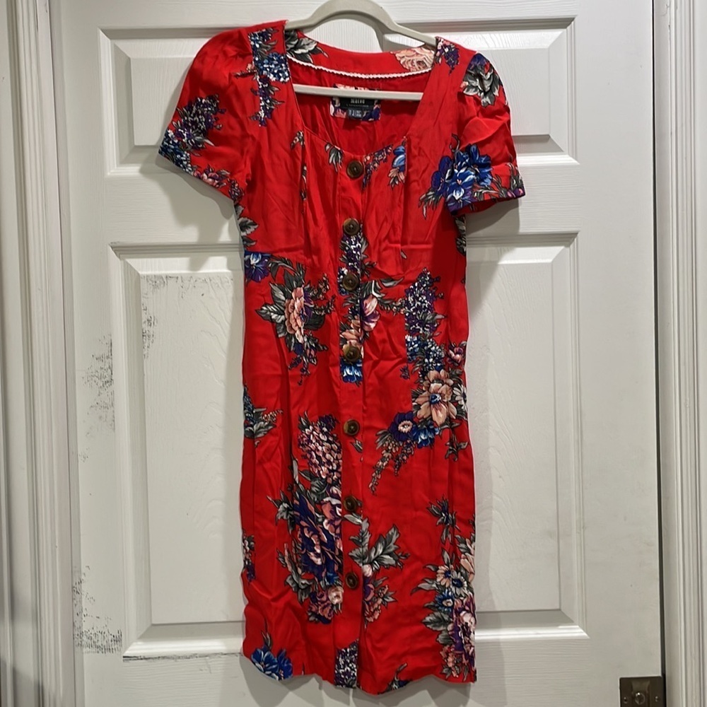 Anthropologie Red Floral Mini Dress - Picture 3 of 10